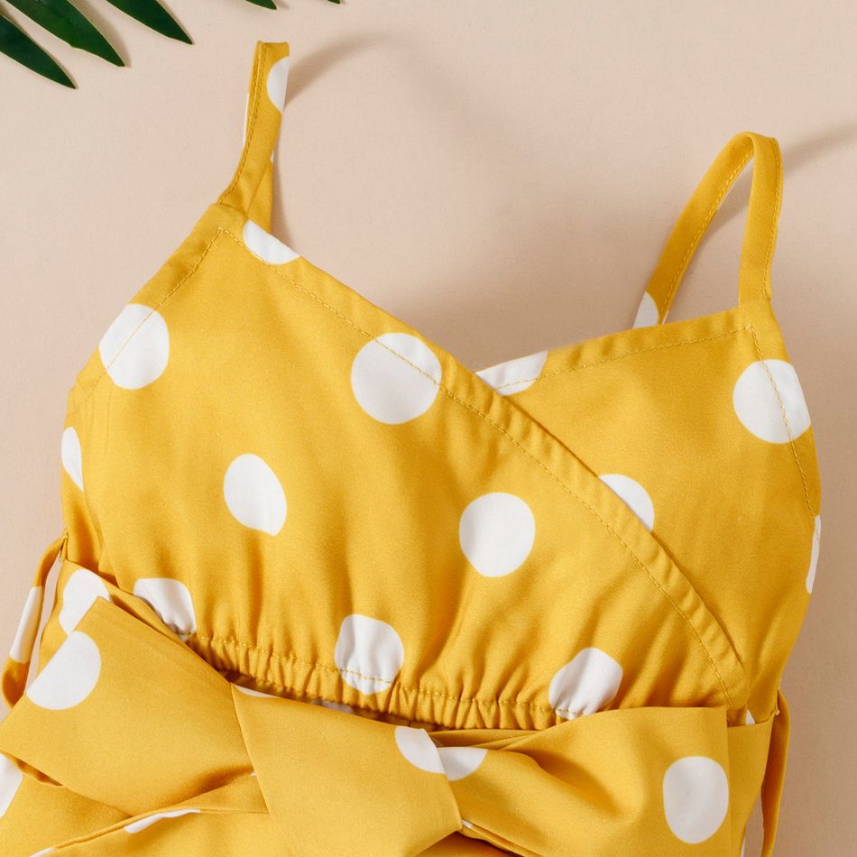 Baby Girl Polka Dots Yellow Belted Sleeveless Cami Jumpsuit Yellow big image 4