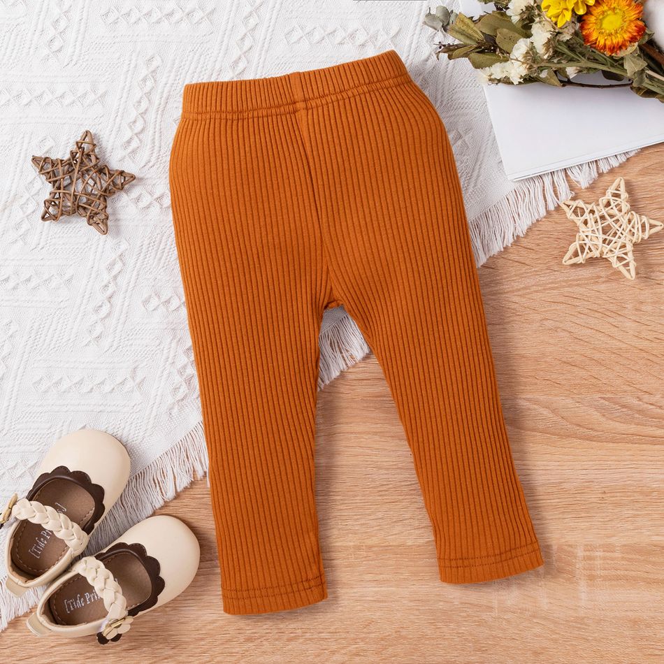 Baby Girl Ribbed Brown/Blue Animal and Plant Print Pants Leggings Brown