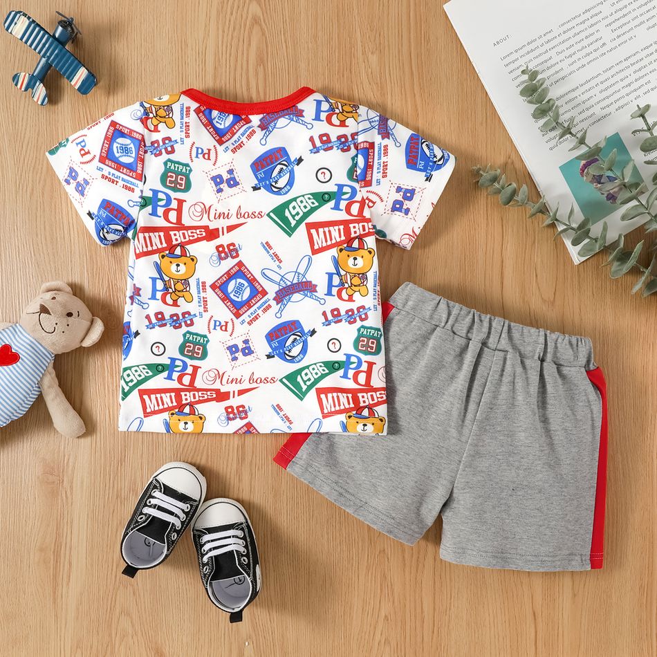 2pcs Baby Boy 95% Cotton Colorblock Shorts and All Over Print Short-sleeve T-shirt Set White