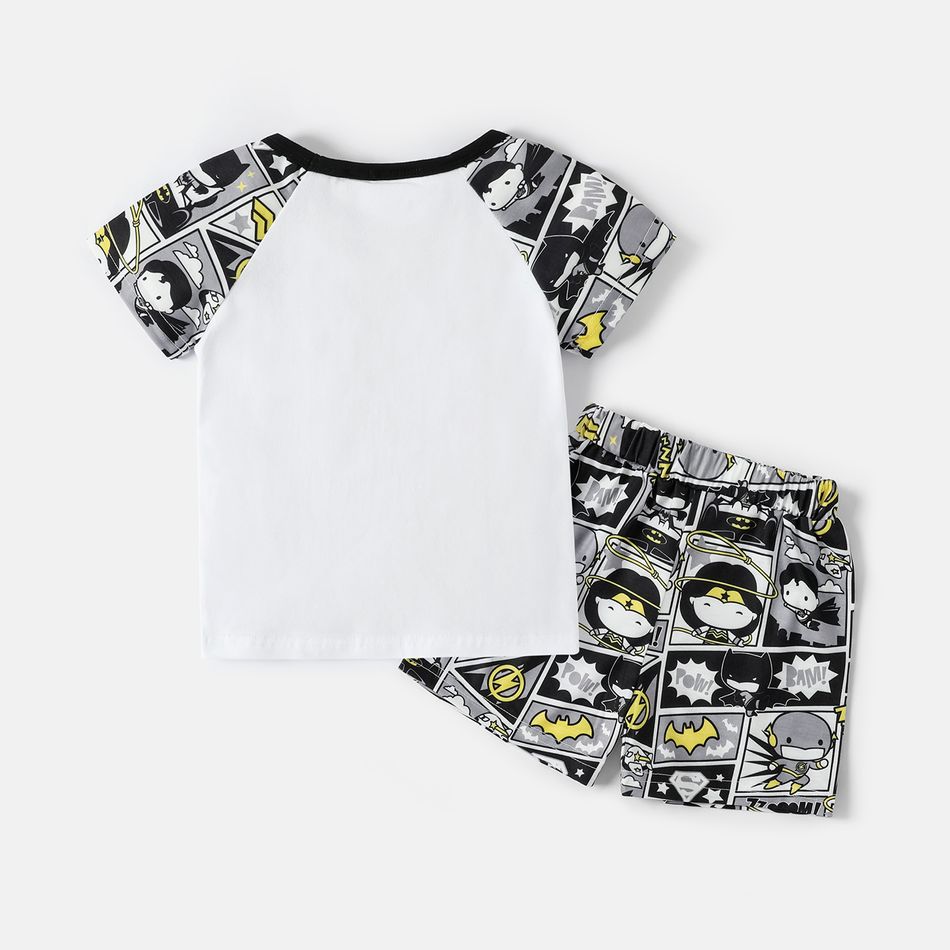 Justice League Toddler Boy Letter Print Short Raglan Sleeve Tee and Allover Print Shorts Set White big image 2