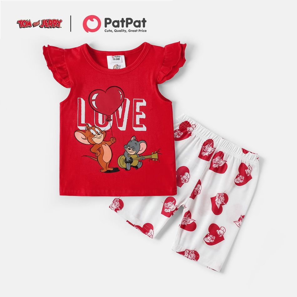 Tom and Jerry 2-piece Toddler Girl Heart Print Tee and Shorts Set Red