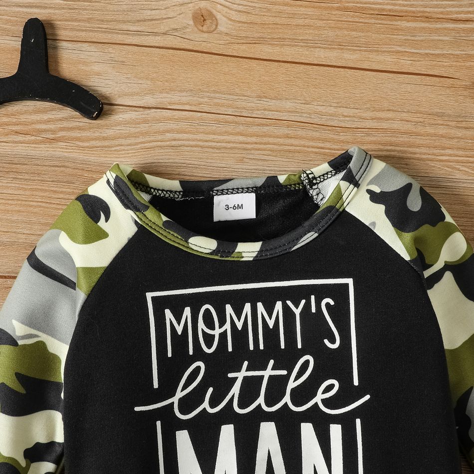 2pcs Baby Boy Camouflage Raglan-sleeve Letter Print Sweatshirt and Sweatpants Set Black big image 4