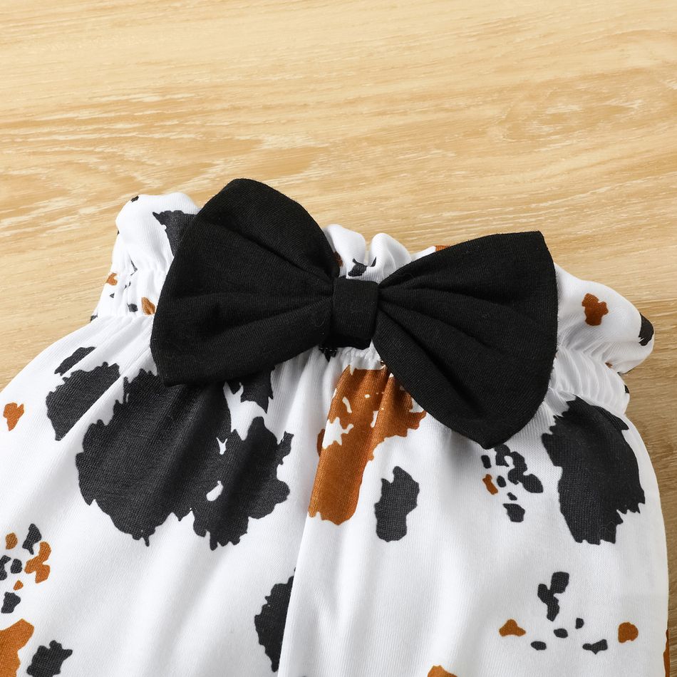 3pcs Baby Girl 95% Cotton Long-sleeve Letter Print Romper and Bow Front Pants with Headband Set Black big image 7