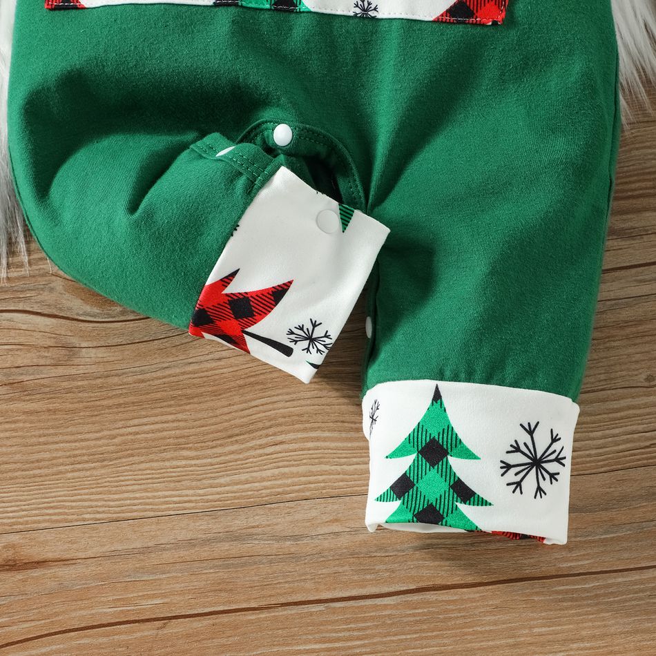 Christmas Baby Boy/Girl 95% Cotton Allover Print Long-sleeve Hooded Jumpsuit Green big image 5