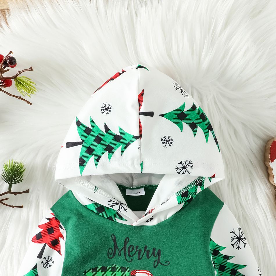Christmas Baby Boy/Girl 95% Cotton Allover Print Long-sleeve Hooded Jumpsuit Green big image 3