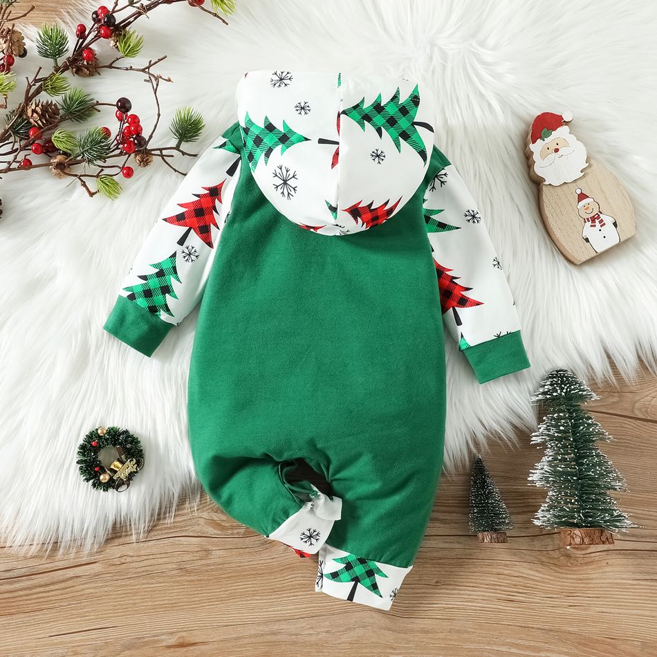 Christmas Baby Boy/Girl 95% Cotton Allover Print Long-sleeve Hooded Jumpsuit Green big image 2