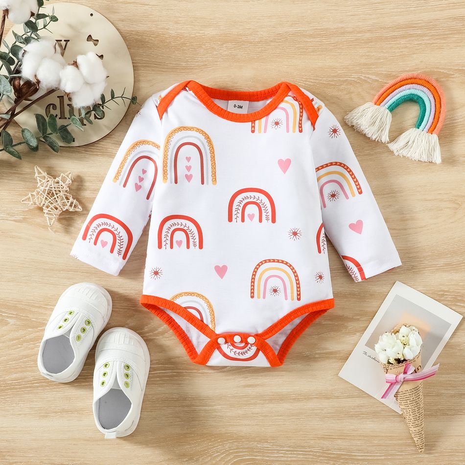 2-Pack Baby Girl Long-sleeve Rainbow Graphic Rompers Set Orange big image 3