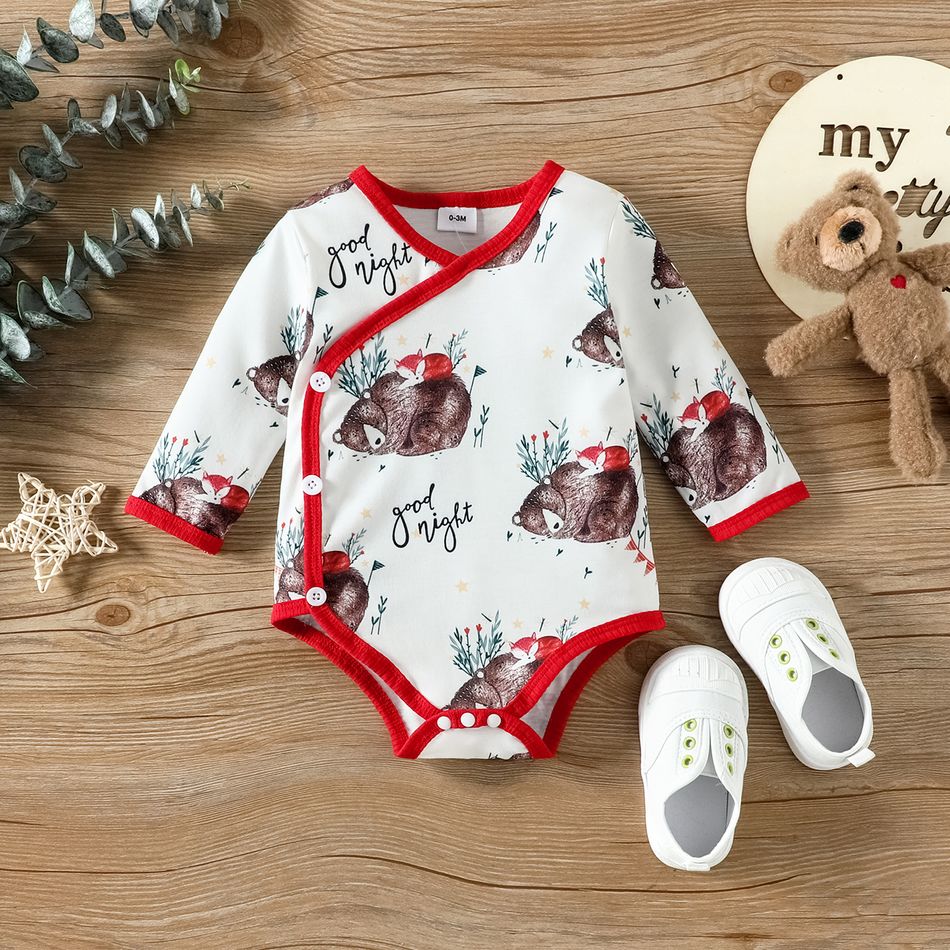 2pcs Baby Boy/Girl 95% Cotton Rib Knit Pants and Allover Animal Print Long-sleeve Romper Set Red big image 3