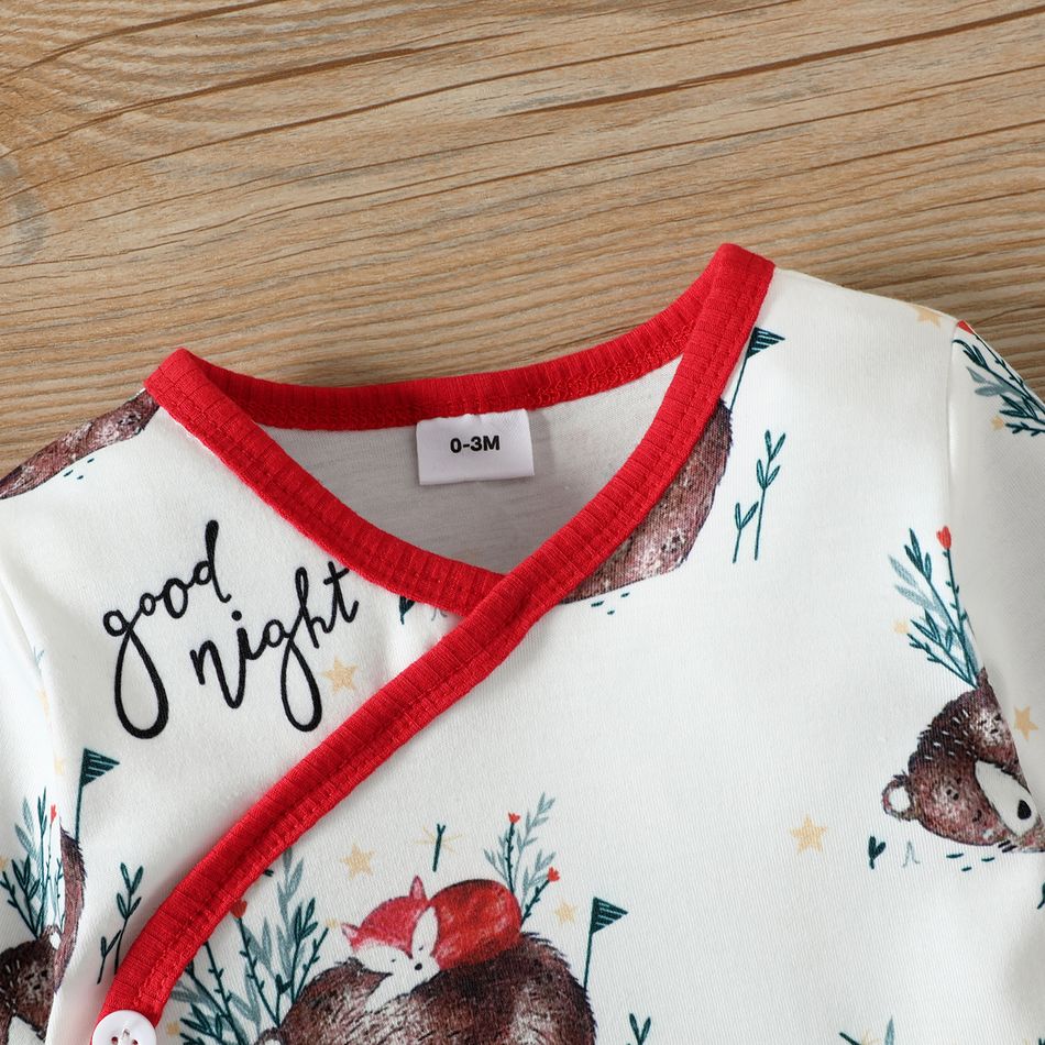 2pcs Baby Boy/Girl 95% Cotton Rib Knit Pants and Allover Animal Print Long-sleeve Romper Set Red big image 5