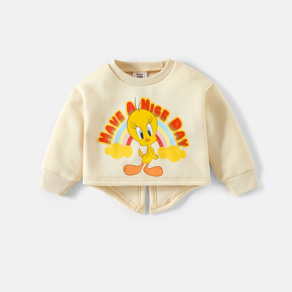 Looney Tunes 2pcs Toddler Girl Tweety Rainbow Print High Low Long-sleeve Tee and Allover Print Pants Set Beige big image 4
