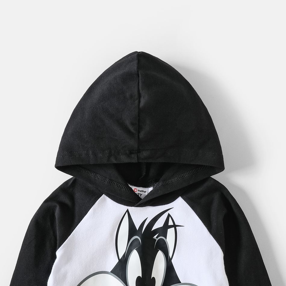 Looney Tunes 2pcs Toddler Boy Colorblock Raglan Sleeve Cotton Hoodie Sweatshirt and Letter Print Pants Set White big image 4