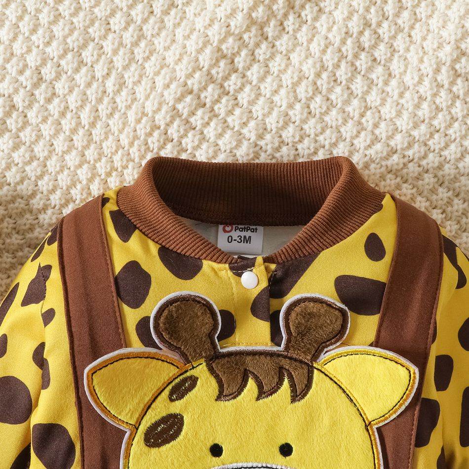 Baby Boy/Girl 95% Cotton Long-sleeve Giraffe Design Spliced Jumpsuit Brown big image 4