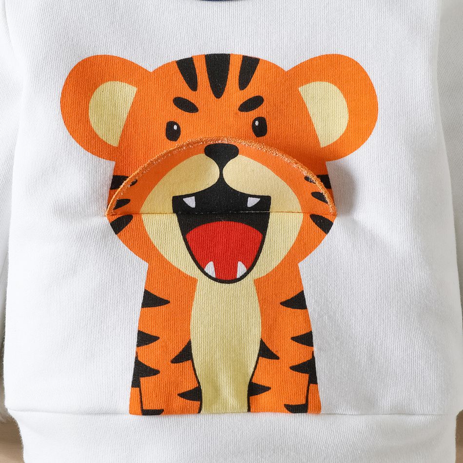 2pcs Baby Boy Tiger Print Long-sleeve Sweatshirt and Sweatpants Set OffWhite big image 5