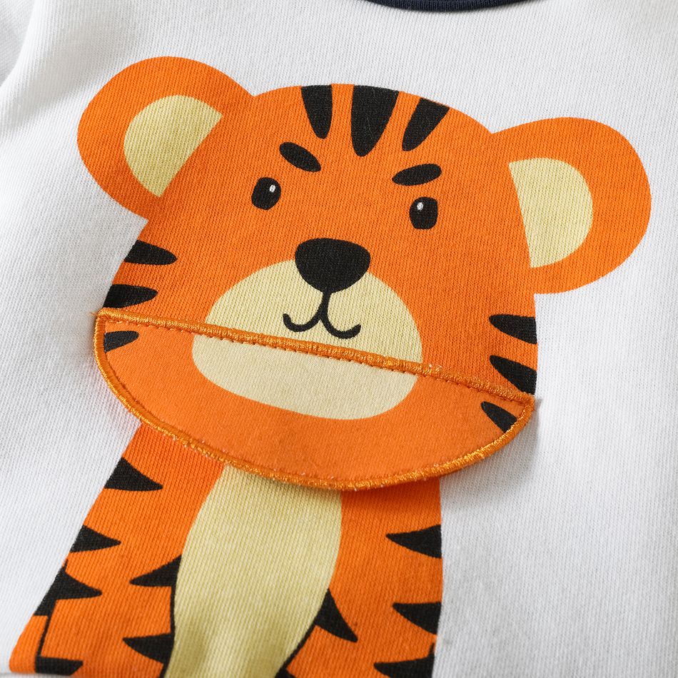 2pcs Baby Boy Tiger Print Long-sleeve Sweatshirt and Sweatpants Set OffWhite big image 6