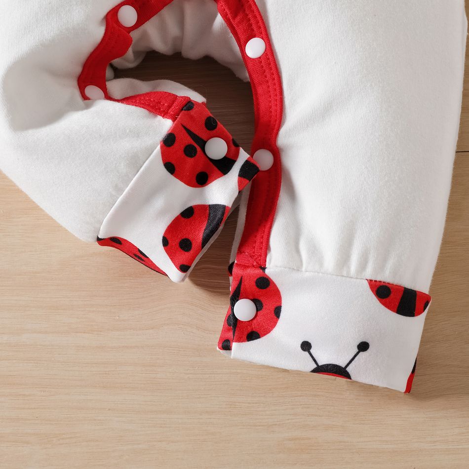 2pcs Baby Girl 95% Cotton Long-sleeve Ladybird & Letter Print Jumpsuit & Headband Set White