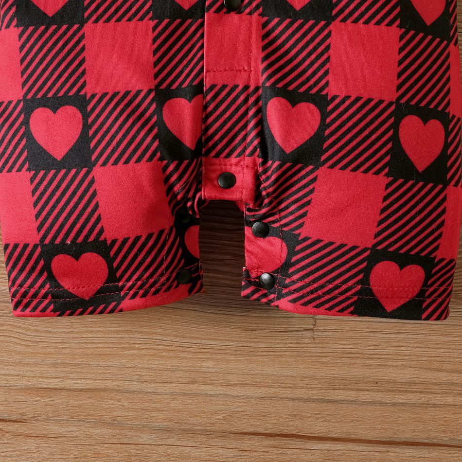 Valentine's Day Baby Boy Contrast Polo Neck Short-sleeve Heart & Checkered Print Gentleman Bow Tie Romper Red big image 5