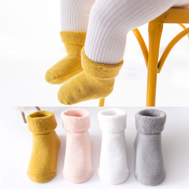 Baby / Toddler Solid Color Winter Thick Terry Floor Non-slip Glue Socks Pink big image 2