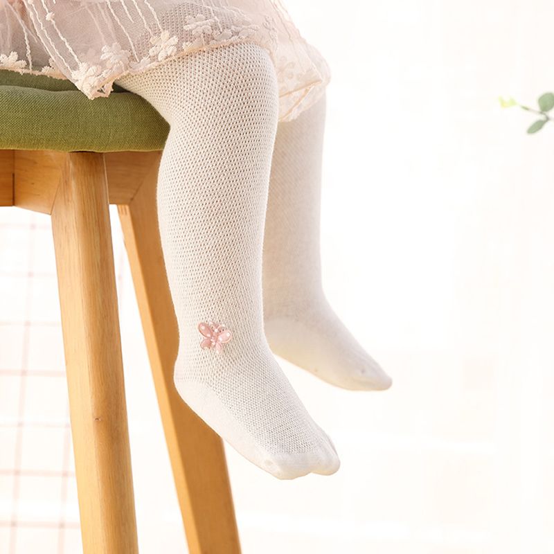 جوارب طويلة للأطفال الرضع بنقاط زينة على شكل فراشة بلون نقي أبيض big image 4