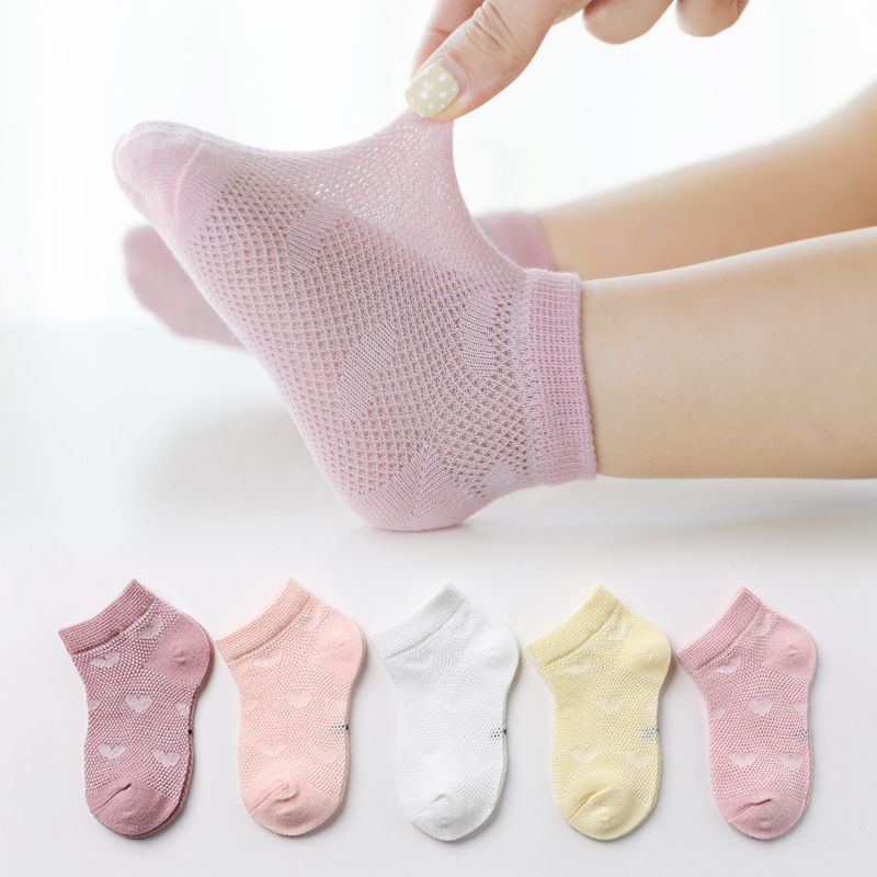 5 pares bebê/criança/criança coração estrelas padrão de meias de painel de malha Rosa big image 2
