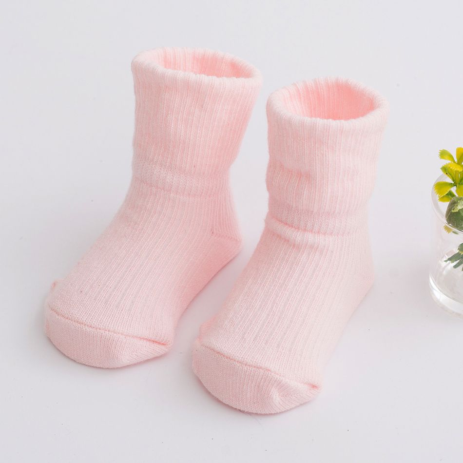 3-pairs Baby Simple Plain Ribbed Socks Multi-color big image 4