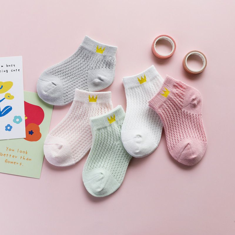 5 Pairs Baby / Toddler / Kid Crown Heart Stars Pattern Socks White big image 3