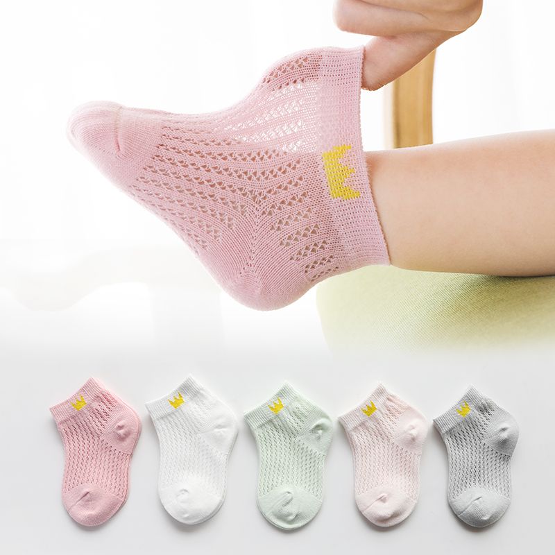5 Pairs Baby / Toddler / Kid Crown Heart Stars Pattern Socks White big image 2