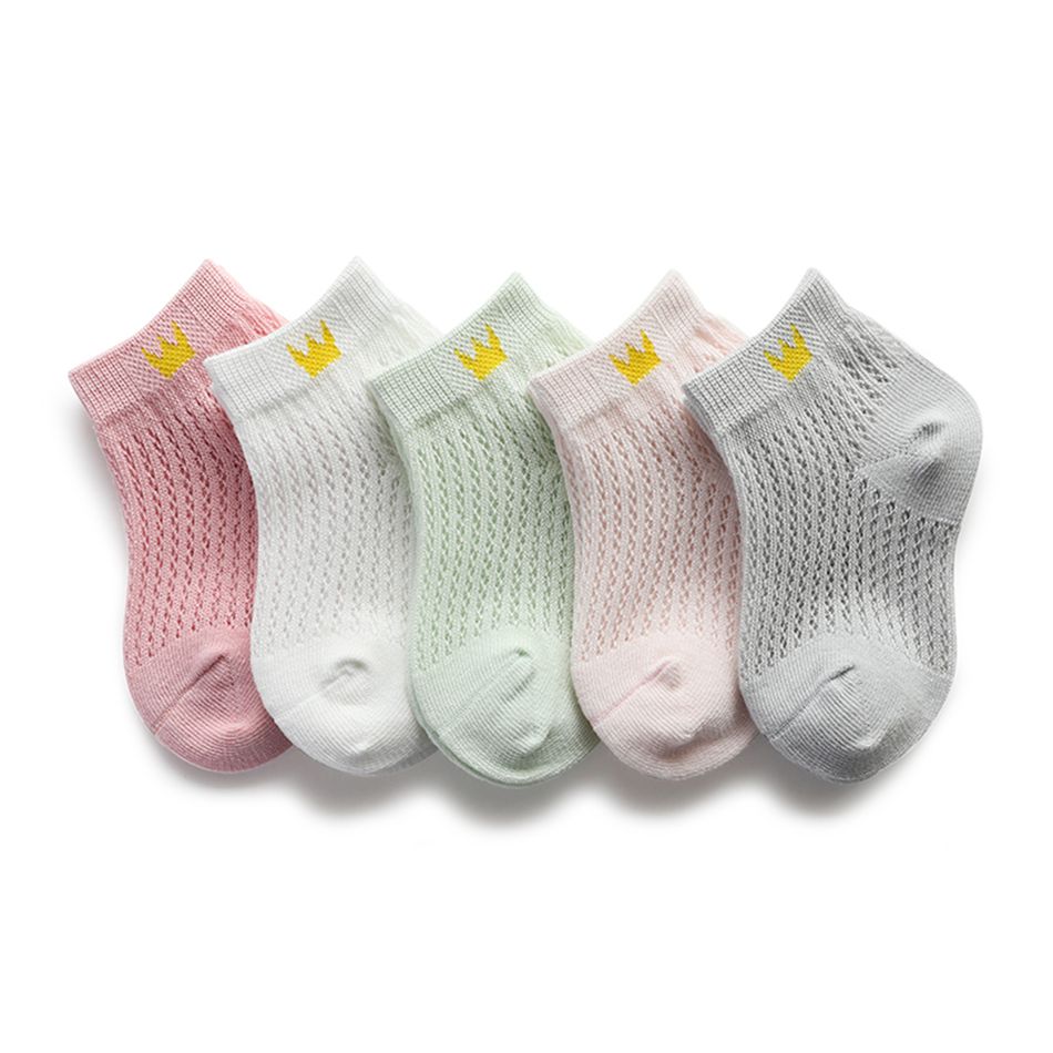 5 Pairs Baby / Toddler / Kid Crown Heart Stars Pattern Socks White