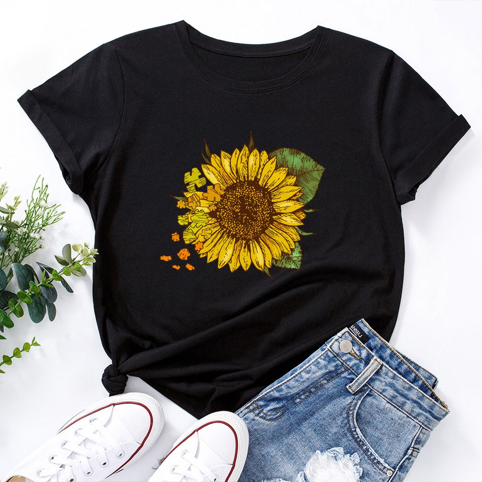 Casual Sunflower Printed Short-sleeve Tee Brown