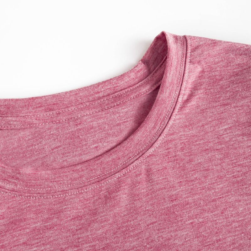 Round collar Letter Litooffset print Short Sleeve casual T-shirt Dark Pink big image 2