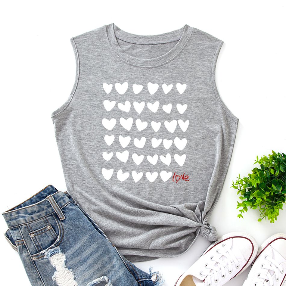 casual Heart-shaped Letter Print Round collar Tank Tops Light Grey big image 1
