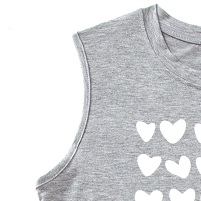 casual Heart-shaped Letter Print Round collar Tank Tops Light Grey