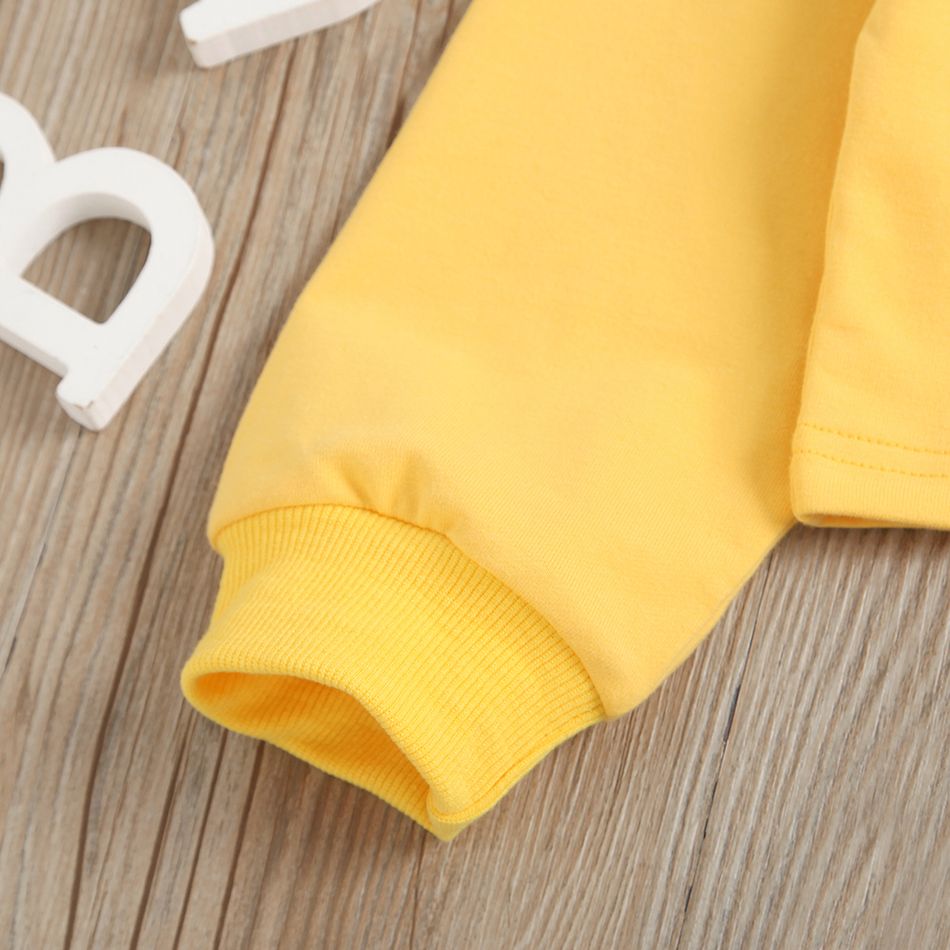 2-piece Toddler Girl Letter Print Yellow Hoodie Sweatshirt and Colorblock Elasticized Pants Casual Set Yellow big image 5