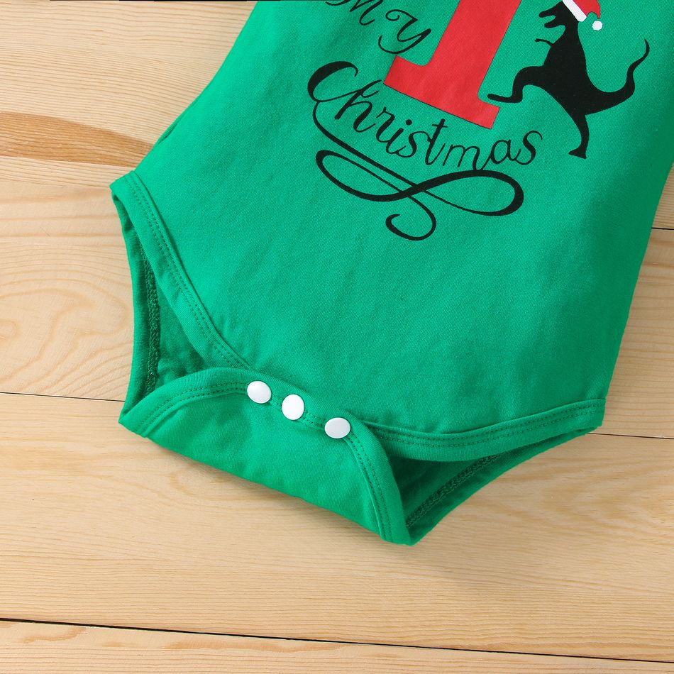 Baby 3pcs Christmas Letter and Animals Print Red Long-sleeve Set Green big image 4