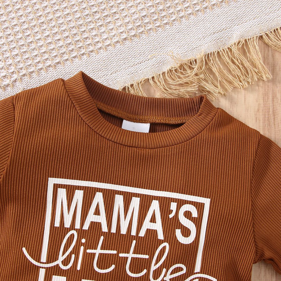 Baby Boy Letter Print Coffee Ribbed Long-sleeve Sweatshirt Coffee big image 3