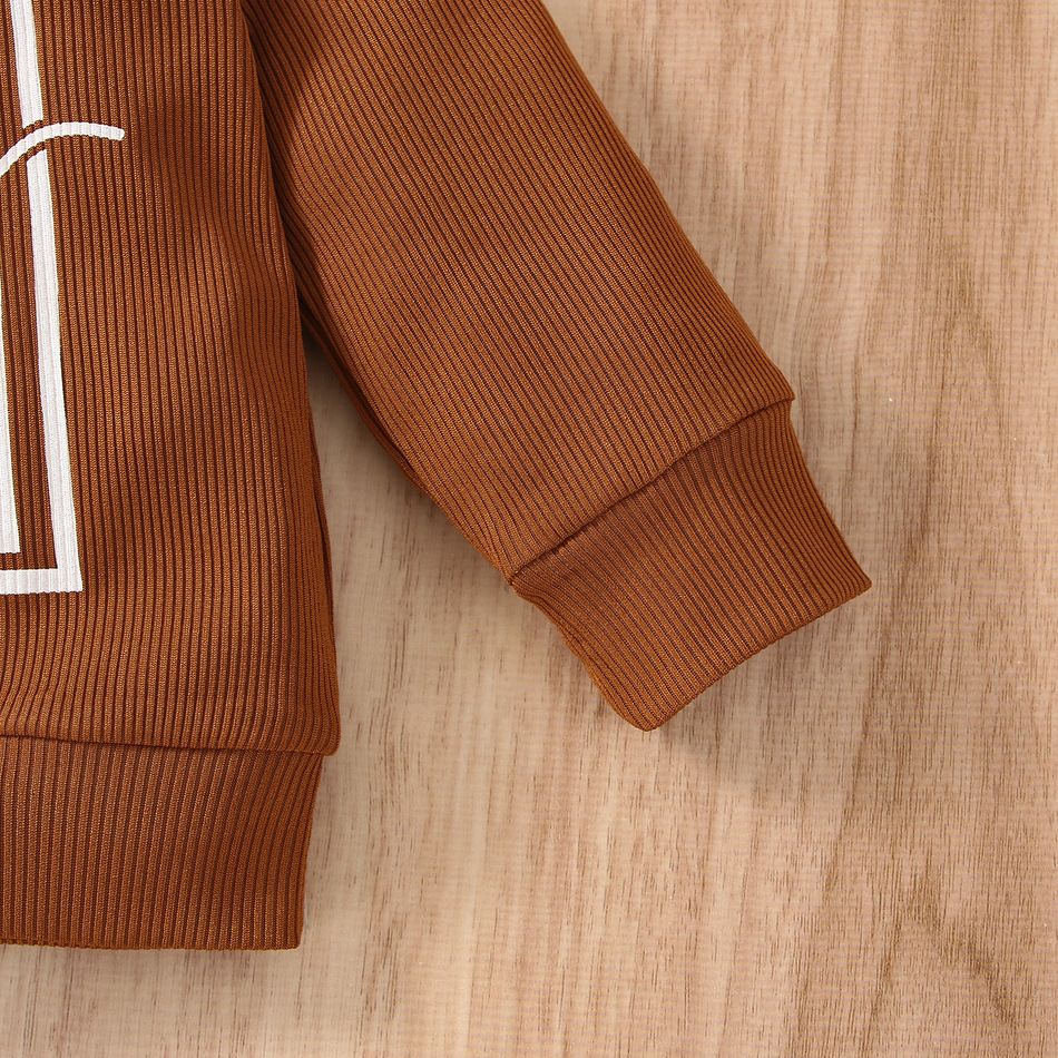 Baby Boy Letter Print Coffee Ribbed Long-sleeve Sweatshirt Coffee big image 5
