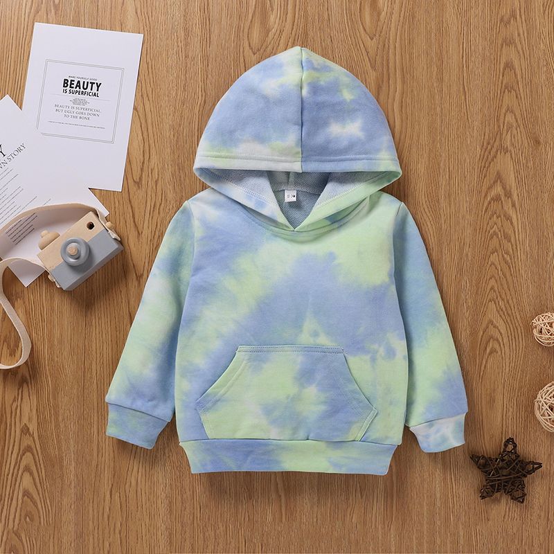 Baby / Toddler Tie-dye Colorful Long-sleeve Hooded Pullover Light Green
