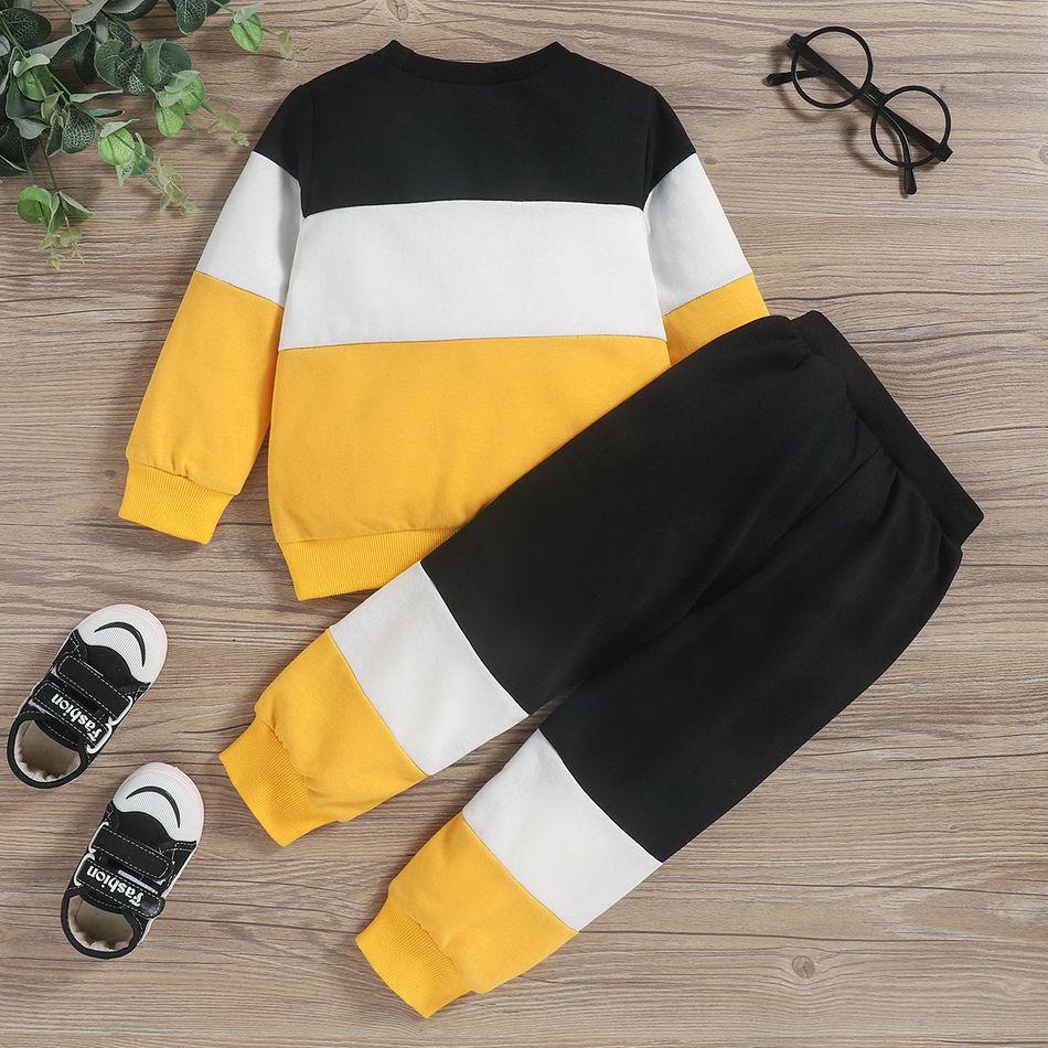 2-piece Toddler Girl/Boy Colorblock Pullover and Elasticized Pants Set Yellow big image 2