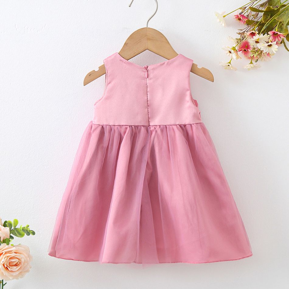 Solid 3D Floral Appliques Mesh Splicing Sleeveless Baby Party Dress Light Purple big image 2