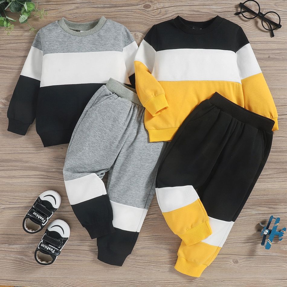 2-piece Toddler Girl/Boy Colorblock Pullover and Elasticized Pants Set Yellow