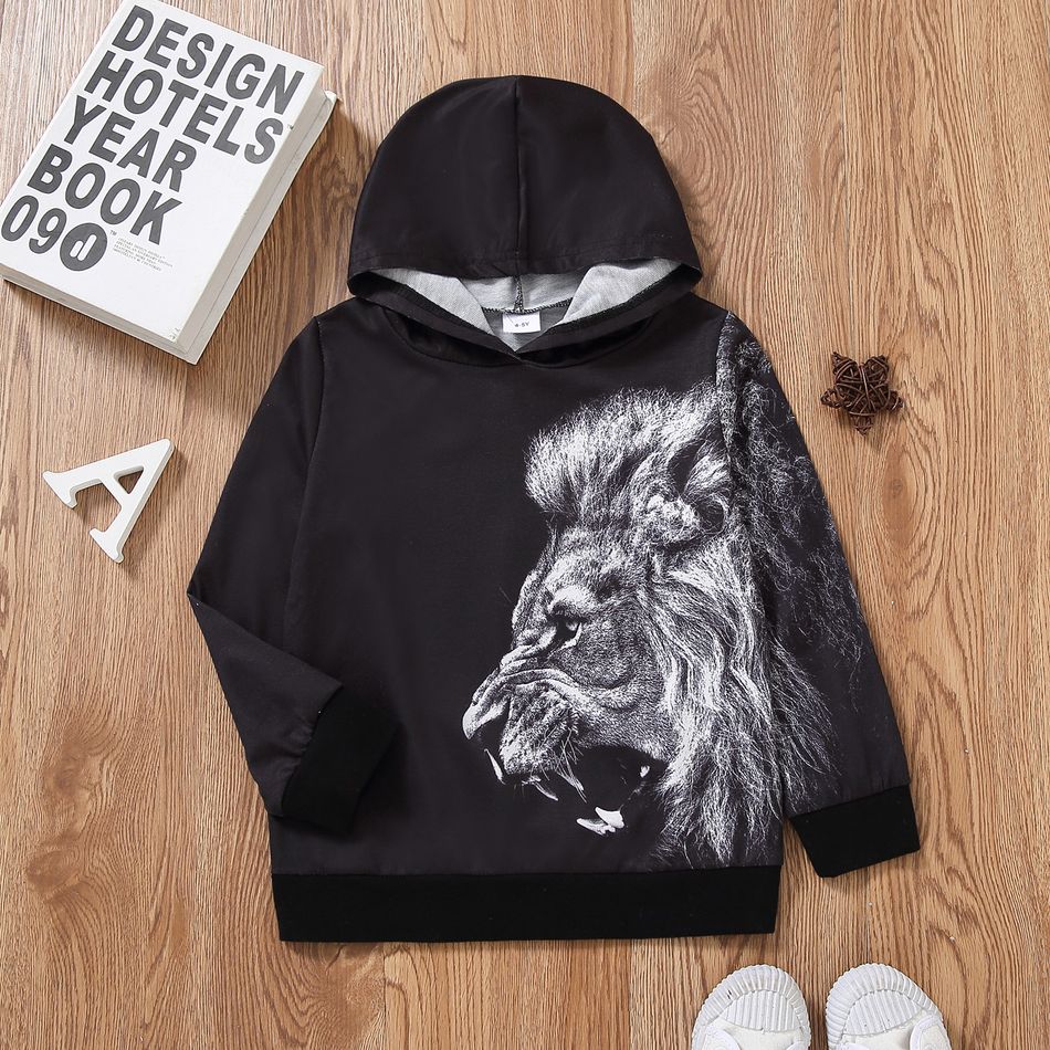 Trendy Kid Boy Tiger/Lion Animal Print Hooded Sweatshirt Black