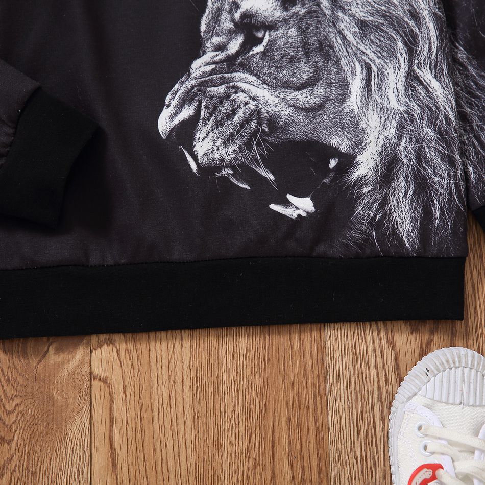 Trendy Kid Boy Tiger/Lion Animal Print Hooded Sweatshirt Black big image 5