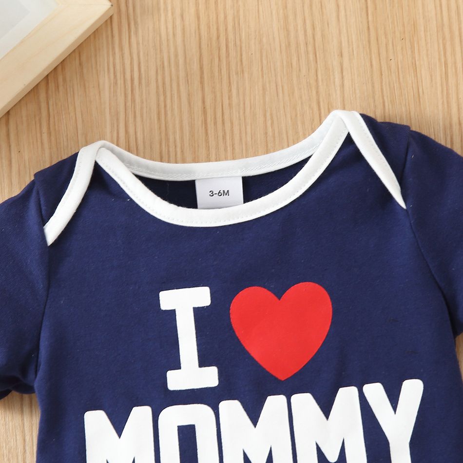 Mother's Day Baby Boy/Girl Love Heart and Letter Print Short-sleeve Romper Navy big image 4