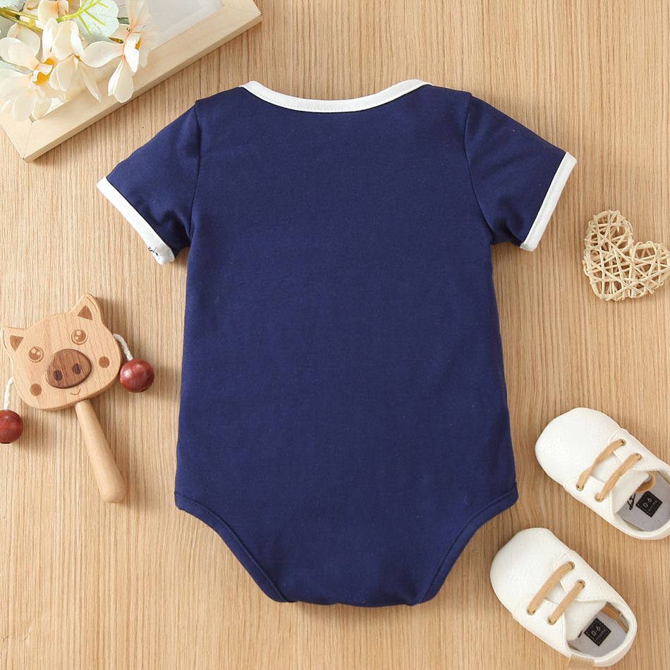 Mother's Day Baby Boy/Girl Love Heart and Letter Print Short-sleeve Romper Navy big image 3