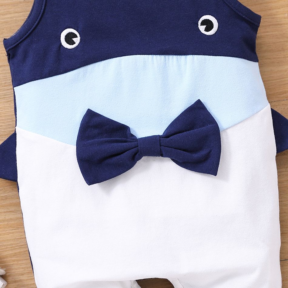 Baby Boy/Girl 95% Cotton Cartoon Shark Design Colorblock Tank Romper Blue big image 3