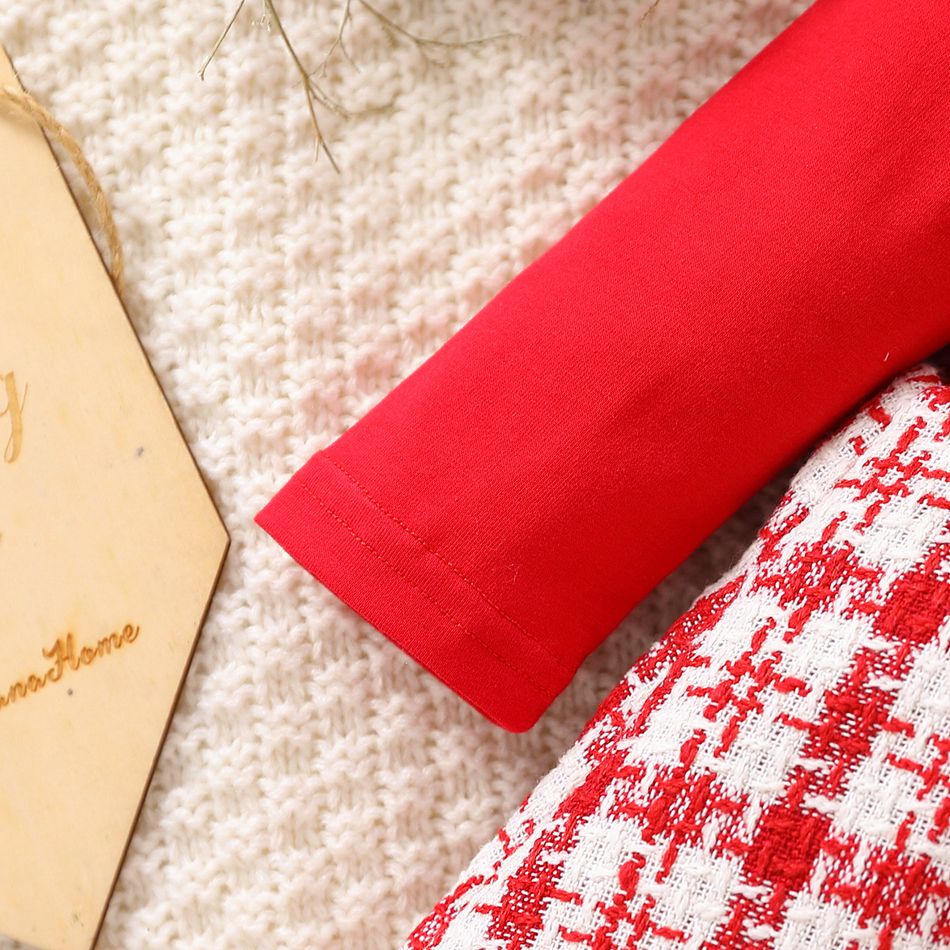 عيد الميلاد طفل رضيع القوس الأحمر الجبهة تويد تقسم فستان طويل الأكمام أحمر big image 5