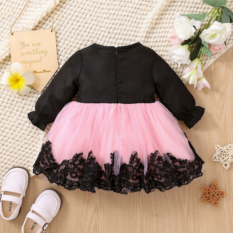 Bebé Menina Costuras de tecido Bonito Manga comprida Disfarces/vestido e fatos formais preto/rosa big image 2