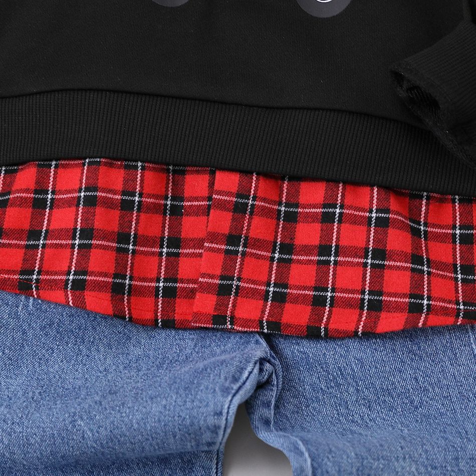 2pcs Toddler Boy Playful Denim Jeans and Faux-two Vehicle Print Sweatshirt Set Black big image 5
