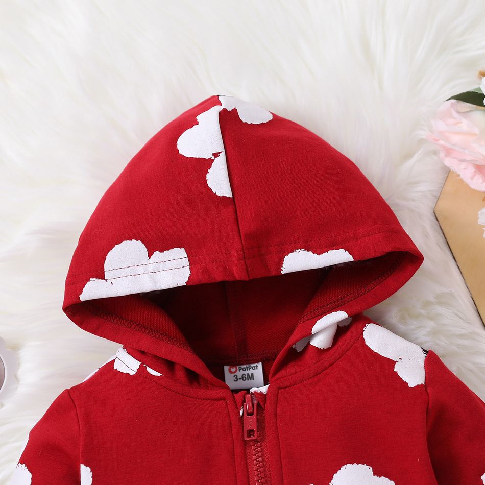 Baby Girl Allover Floral Print Long-sleeve Hooded Zipper Jacket Burgundy big image 3
