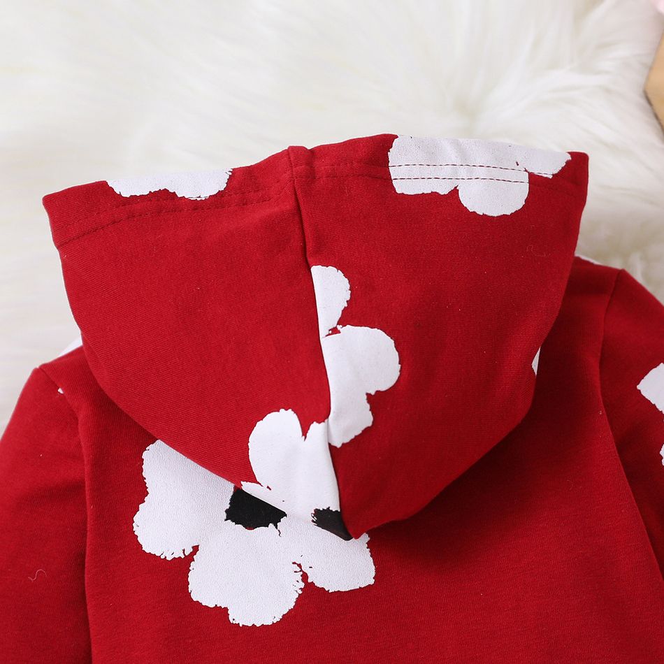 Baby Girl Allover Floral Print Long-sleeve Hooded Zipper Jacket Burgundy big image 8