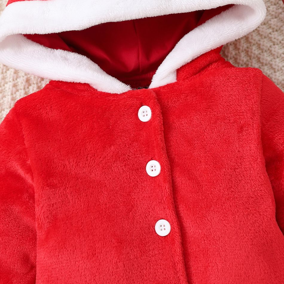 Christmas Baby Boy/Girl Red Thermal Fleece Long-sleeve 3D Antler Hooded Jacket Red big image 4
